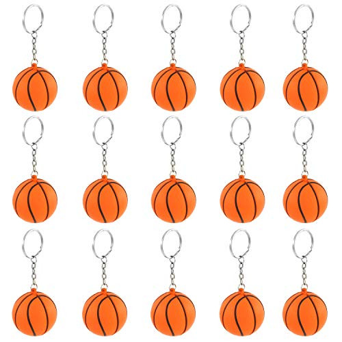 iMagitek 15 Pack Orange Basketball Keychains for Kids Party Favors Supplies, School Carnival Prizes, Party Bag Gift Fillers, Basketball Stress Relieve Ball