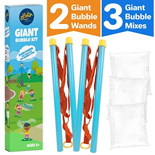 AlohaParty Giant Bubble Kit - 2 Bubble Wands & 3 Bubble Packs - Big Bubbles Wand and Mix - Bubble Makers for Kids - Giant Bubble Wands for Kids - Bubble Maker - Bubble Blowers for Kids - Outside Toys