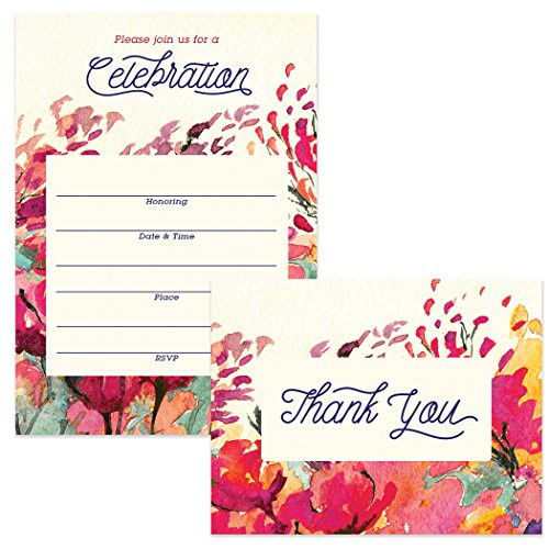 All Occasion Invitations (25) & Matching Thank You Cards (25) Set with Envelopes Design Celebrate Any Event Birthday Graduation Fill-in Guest Invites & Folded Thank You Notes Excellent Value Pair