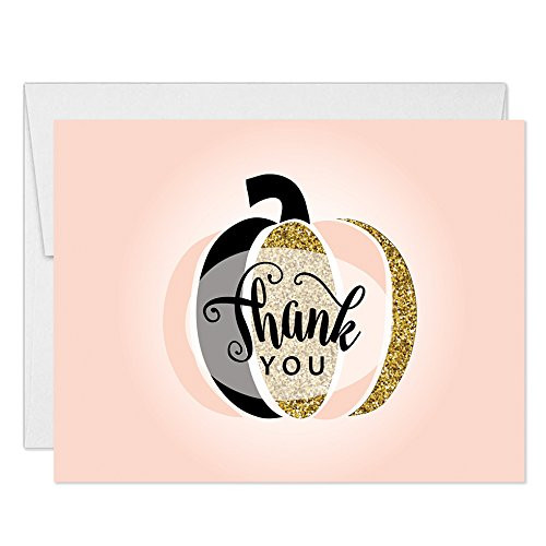 Thanksgiving Day Meal Thank You Cards with Envelopes (Pack of 25) Folded Sparkly Pumpkin Thank You Notes Thanks for The Feast Gracias Matching Dinner Invitations Also Available Excellent Value