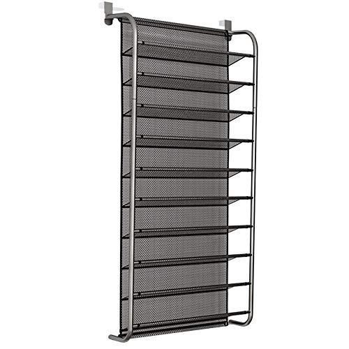 FKUO 10-Tier Over The Door Shoe Organizer Hanging Shoe Storage with 2 Customized Strong Metal Hooks for Closet Pantry Kitchen Accessory - Space Saving Solution (Black, 10-Tier)