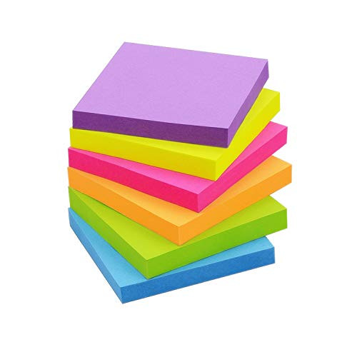 Pop Up Sticky Notes 3x3 inch Bright Colors Self-Stick Pads 6 Pads/Pack 100 Sheets/Pad Total 600 Sheets