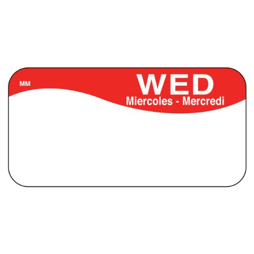 DayMark MoveMark Day of the Week Trilingual Removable Label, Wednesday, 1" x 2", Red (Roll of 1000)