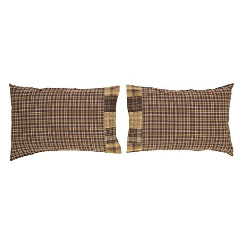 VHC Brands Rustic & Lodge Bedding-Prescott Block Border Pillow Case Set, Standard, Russet Brown