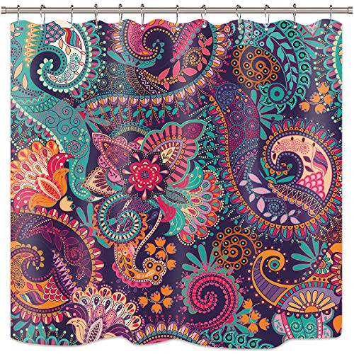 Riyidecor Mandala Indian Bohemian Shower Curtain Paisley Purple Floral Boho Yoga Abstract Tribal Colorful Bathroom Home Decor Set Fabric Waterproof Included 12 Plastic Shower Hooks 72x72 Inch