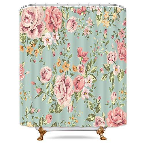 Riyidecor Pink Flower Shower Curtain Floral Blooming Girly Green 72x96 Inch Leaves Rustic Colourful Extra Long Retro Woman Rose Waterproof Fabric Bathroom Home Decor 12 Pack Plastic Shower Hooks Riyidecor Pink Flower Shower Curtain Floral Blooming Girly Green 72x96 Inch Leaves Rustic Colourful Extra Long Retro Woman Rose Waterproof Fabric Bathroom Home Decor 12 Pack Plastic Shower Hooks