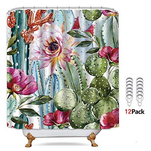 Riyidecor Cactus Flower Shower Curtain Metal Shower Hooks 12 Pack Pink Floral Green Leaf Decor Fabric Set Polyester Waterproof Fabric 72x72 Inch for Clawfoot Tub and Bathtub Riyidecor Cactus Flower Shower Curtain Metal Shower Hooks 12 Pack Pink Floral Green Leaf Decor Fabric Set Polyester Waterproof Fabric 72x72 Inch for Clawfoot Tub and Bathtub