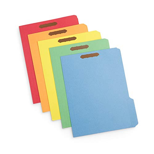 50 Fastener File Folders, 1/3 Cut Reinforced Tab, Durable 2 Prongs Designed to Organize Standard Medical Files, Law Client Files, or Office Reports, Letter Size, Assorted Colors, 50 Pack