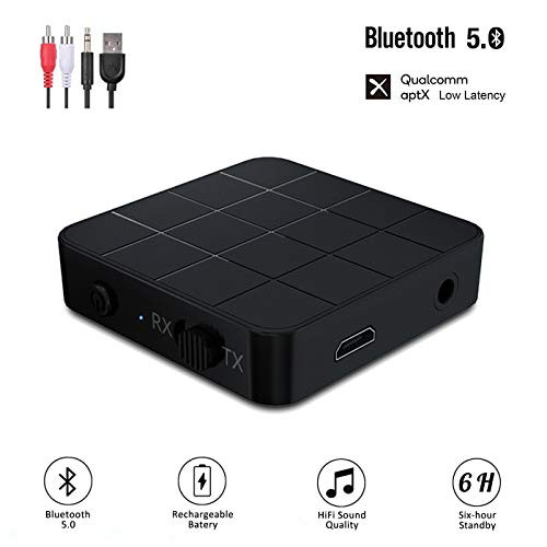 VR-robot Bluetooth 5.0 Audio Transmitter Receiver Adapter, 2-in-1 Wireless 3.5mm aptX Low Latency Stereo Audio Adapter for Home Sound System/TV/PC/Tablet/Speaker Headphone