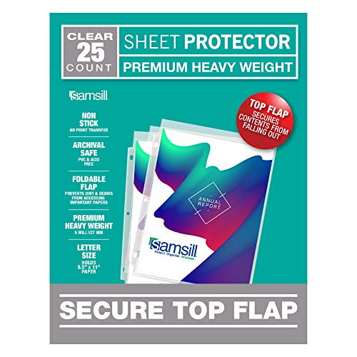 Samsill 25 Pack Secure Locking Clear Sheet Protector, Super Heavyweight 5mil, Archival Safe and Top Loading
