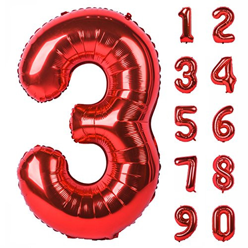 40 inch Large Numbers 0-9 Birthday Party Decorations Helium Foil Mylar Big Number Balloon Red 3