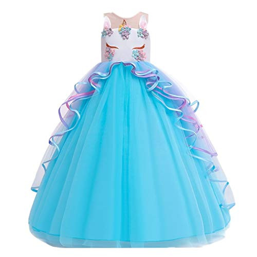 FMYFWY Unicorn Costume for Girls Sleeveless Long Tulle Birthday Pageant Party Dress Halloween Christmas Wedding Prom Gown Blue 8-9T FMYFWY Unicorn Costume for Girls Sleeveless Long Tulle Birthday Pageant Party Dress Halloween Christmas Wedding Prom Gown Blue 8-9T
