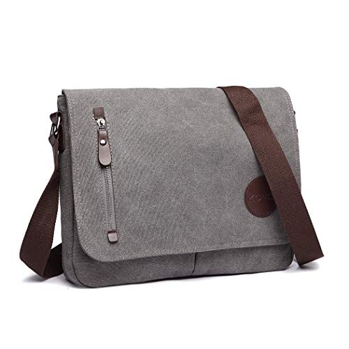 Kono Canvas Laptop Messenger Bag Women Men Canvas Satchel Shoulder Bag 13.5" Messenger Laptop Bookbag (Grey)