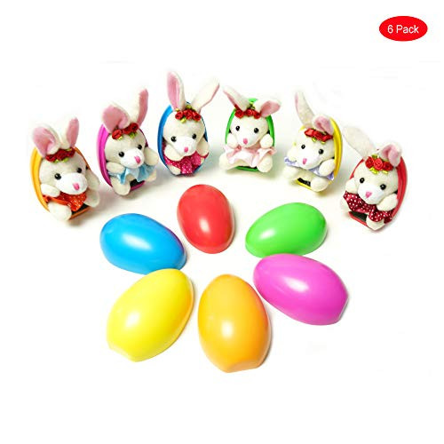 Easter Egg-6 Pack Pretend with Cute Plush Rabbit,Decorative Easter Home Decor Diy Eggs Double Side Painting Hanging Easter Eggs for DIY Crafts and Kids Easter Egg Hunting(Tin Material Easter Egg)