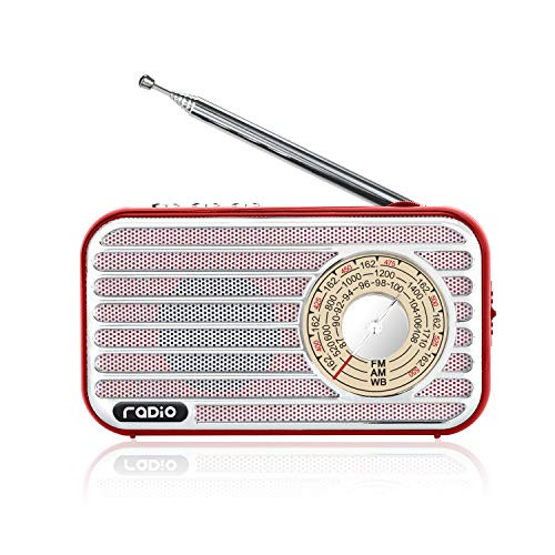 Retro Radio with Bluetooth Speaker Rechargeable Battery Operated AM FM NOAA Portable Radio Pocket Vintage Radio, Supports Stereo Earphone, USB MP3 Player, TF Cards(Red)