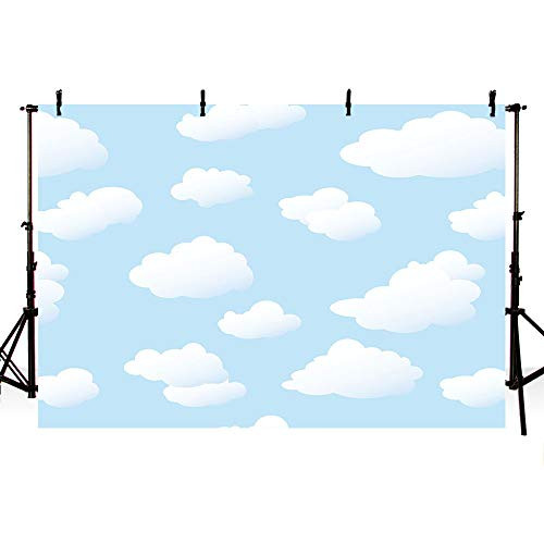 MEHOFOTO Blue Sky and White Cloud Photo Studio Backdrop Props Kids Birthday Party Decorations Boy Baby Shower Photography Background Banner for Cake Table Supplies 7x5ft