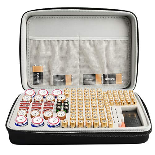 Battery Organizer Storage Box with Battery Tester Carrying Hard Case Bag Holder for 140 Batteries AA AAA AAAA 9V C D Lithium 3V (Batteries Not Includes)