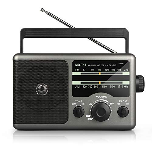 AM FM Portable Radio Transistor Radio with 3.5mm Earphone Jack, Hight/Low Tone Mode, Big Speaker, AC Power or Battery Operated by 4 D Cell Batteries for Home and Outdoor