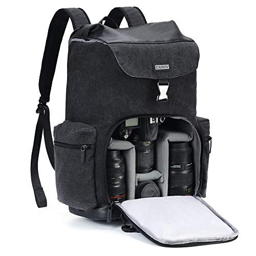 Camera Backpack CADeN Canvas Camera Bag for DSLR/SLR Mirrorless Camera with 15.6 inch Laptop Compartment, Camera Case Compatible for Sony Canon Nikon Cameras and Lens Tripod Waterproof Black
