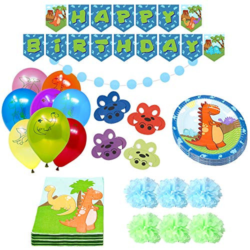 Little Dinosaur Ultimate Party Supplies Pack (75+ Pieces for 16 Guests), Dinosaur 1st Birthday, Dinosaur Decorations, Dinosaur Paper Plates