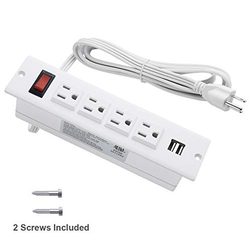 Conference Recessed Power Strip Socket with Switch,6.56ft Power Cord Recessed Desk Outlet,Desktop Power Grommet Power Strip 4 Outlet 2 USB Ports(White)