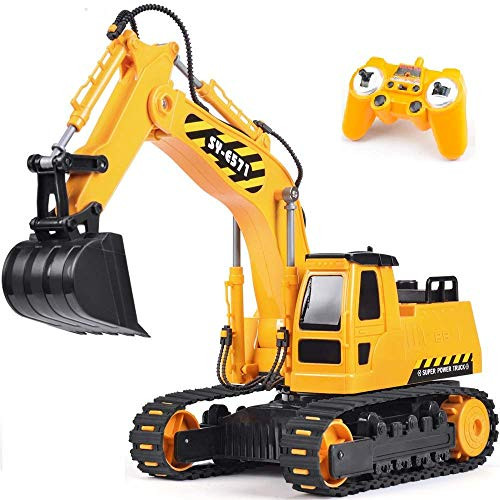 DOUBLE E Remote Control Excavator Toy Truck RC Construction Vehicles for Boys Girls Kids RC Tractor with Working Sounds Rechargeable Battery