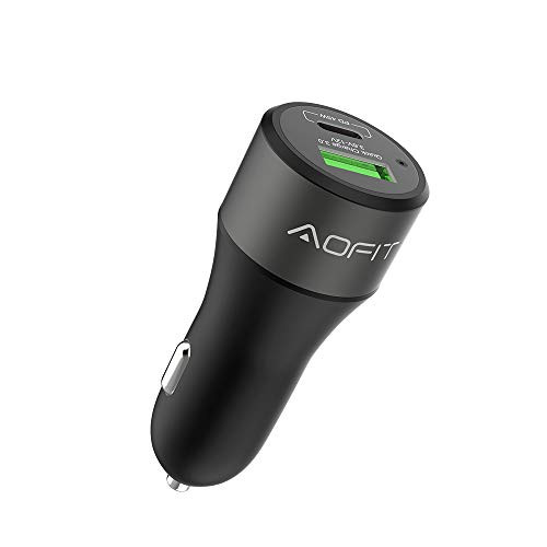 USB C Car Charger, AOFIT 63W Dual Port with 45W PD Port and 18W Quick Charge 3.0 Port, Compatible with iPhone, MacBook Pro, iPad Tablet, and Mobile Devices, Travel Use