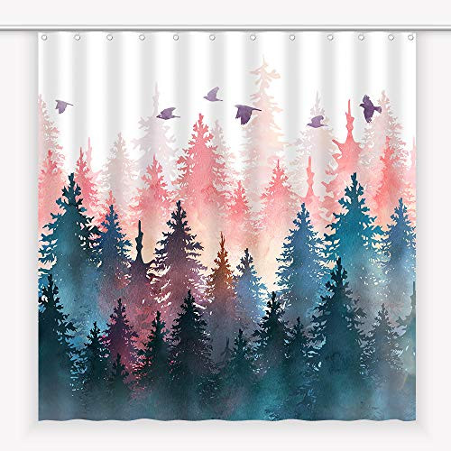 Egoing Shower Curtain Fabric Bathroom Decor Water Resistant Bath Curtains Set Anti-Moisture Polyester Fabric Shower Curtain with 12 Hooks for Bathroom Home Decor, 72 x 72 inch (Forest)