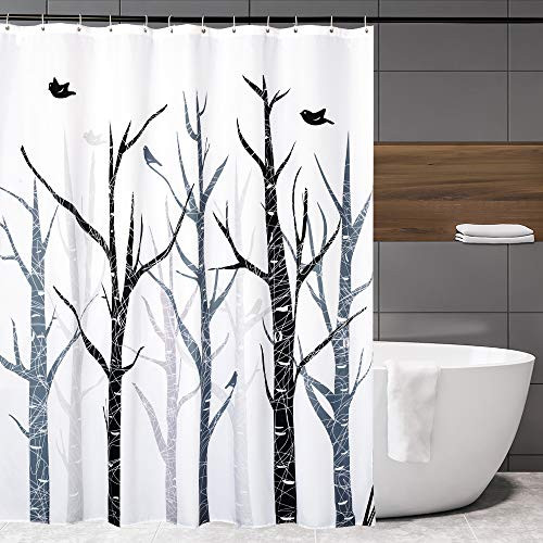 Egoing Shower Curtain For Bathroom Decor Curtains Set Anti-moisture Polyester Fabric Bath Curtains With 12 Hooks, 72 x 72 Inch (Misty Forest Birds)