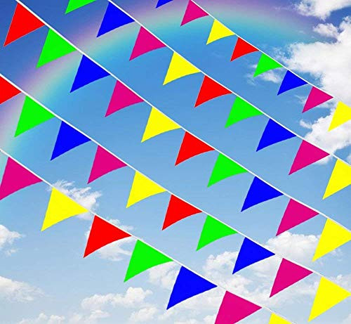 Maylai 375 Feet Pennant Banner Flag Pennant String Flags,300Pcs Multicolor Triangle Banner Taffeta Fabric for Grand Opening and Party Festivals Decoration Supplies