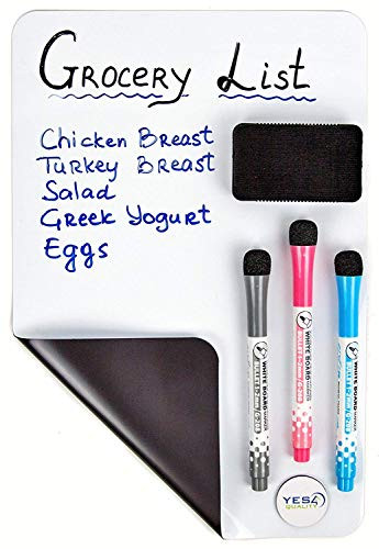 Magnetic Dry Erase White Board Sheet for Fridge 17x11 in - with Stain Resistant Technology - Includes 3 Markers and Big Eraser with Magnets - Small Refrigerator Whiteboard Planner & Organizer