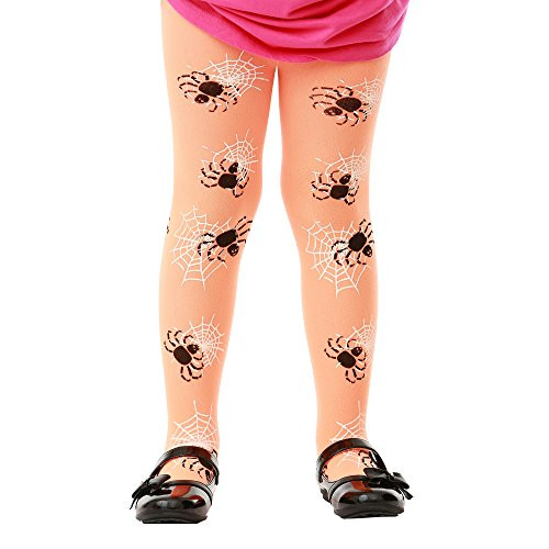 Orange Spiderweb Tights | Kids Halloween Spider Costume & Dress Up Stockings (Medium)