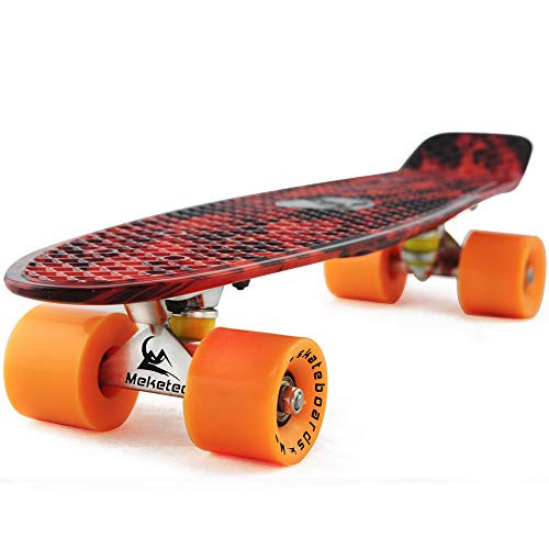 Meketec Skateboard Adults Mini Cruiser Complete Kids Skateboards Youth Board for Boy Girl Beginners Children Toddler Teenagers 22 inch (Red Flame)