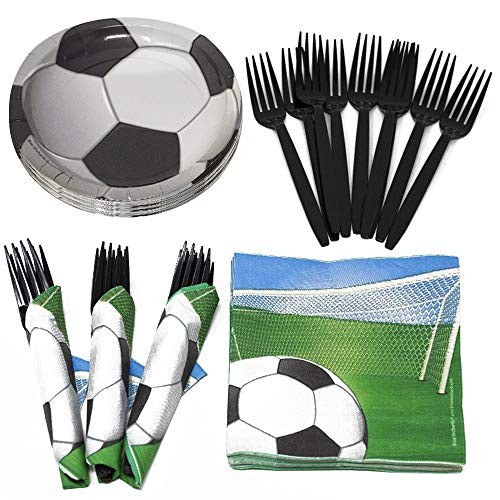 Soccer Value Party Supplies Pack (58+ Pieces for 16 Guests), Value Party Kit, Soccer Plates, Soccer Birthday, Napkins, Forks, Tableware