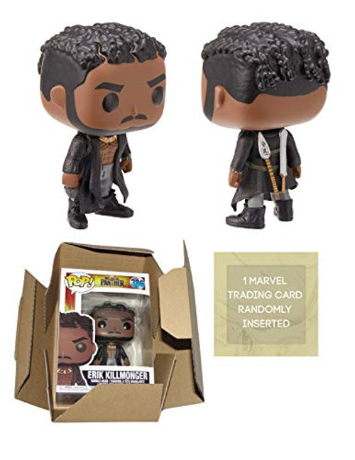 Funko Pop Black Panther ERIK KILLMONGER Pop - Black Panther Funko Pop Erik Killmonger with Scars from Black Panther Movie with 1 Marvel Trading Card & 1 Cardboard Pop Protector Box
