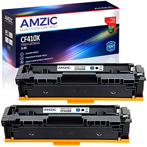 AMZIC Compatible Toner Cartridge Replacement for HP 410X 410A CF410X CF410A High Yield for use with HP Color Laserjet Pro MFP M477fdw M477fnw M477fdn M452 M477 (2 Black)