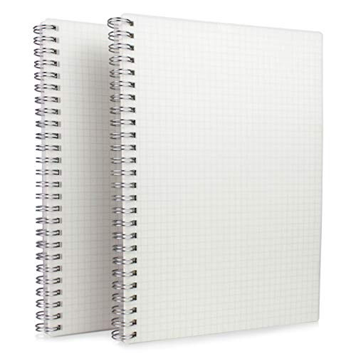 HULYTRAAT Graph Ruled Spiral Notebook, Executive Size, Transparent Hardcover, Premium 100gsm Ivory White Paper, 64-Sheet 128-Page per Notebook (2 Pack) (22020)