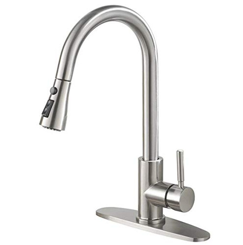 IKEBANA Brushed Nickel High Arc Single Handle Kitchen Faucet?Single Level Stainless Steel Kitchen Sink Faucet with Pull Down Sprayer