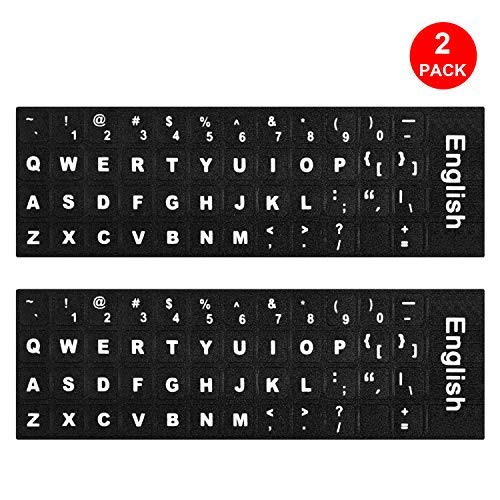 [2 pcs] Lapogy Universal English Keyboard Stickers, Computer Keyboard Stickers Black Background with White Large Lettering for Computer Laptop Notebook Desktop