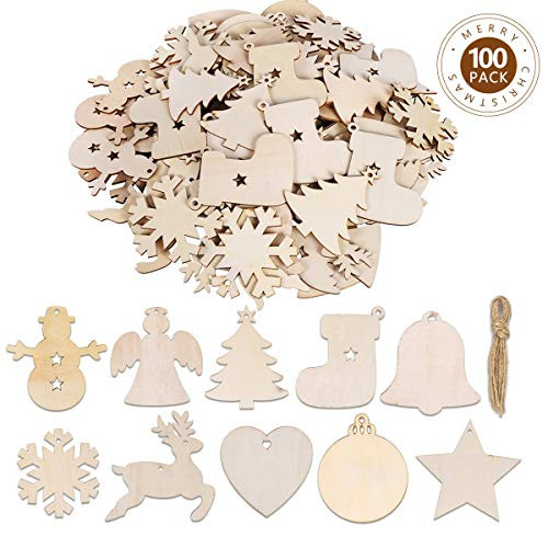Max Fun 100PCS DIY Wooden Christmas Ornaments Unfinished Predrilled Wood Circles for Crafts Centerpieces Holiday Hanging Decorations in 10 Shapes Max Fun 100PCS DIY Wooden Christmas Ornaments Unfinished Predrilled Wood Circles for Crafts Centerpieces Holiday Hanging Decorations in 10 Shapes