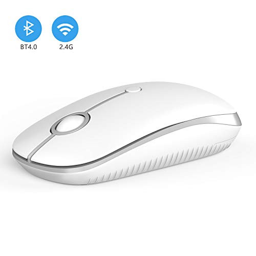 2.4GHz Wireless Bluetooth Mouse, Jelly Comb Dual Mode Slim Wireless Mouse with 2400 DPI Compatible for PC, Laptop, Mac, Android, Windows (Silver and White)