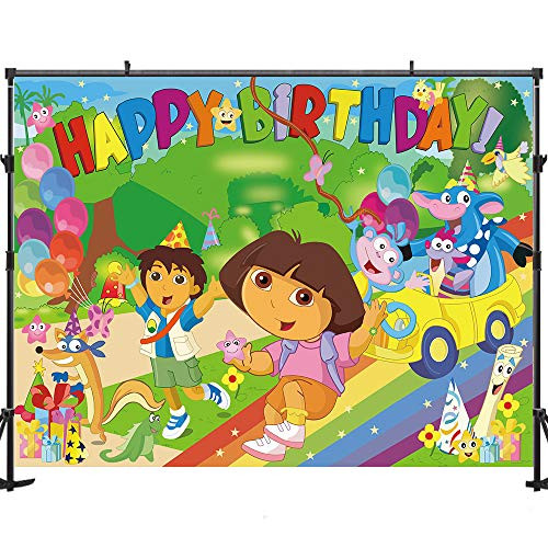 Allenjoy 7x5ft Dora Birthday Backdrop Birthday Party Backdrop for Photography Dora Decorations for Party Banner Photo Background Happy Birthday Backdrop for Kids