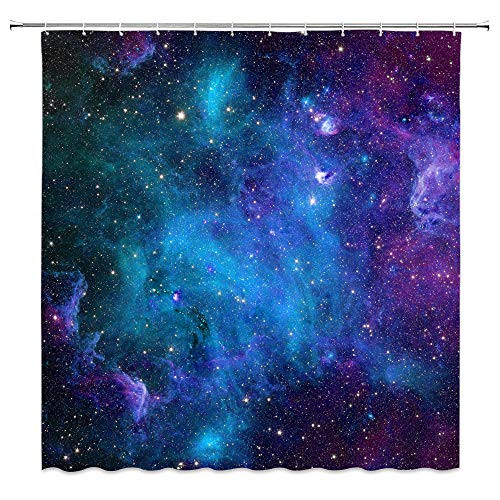BCNEW Blue Galaxy Shower Curtain Decor Nebula Colorful Starry Sky Bathroom Curtain Polyester Fabric Machine Washable with Hooks 70x70 Inches