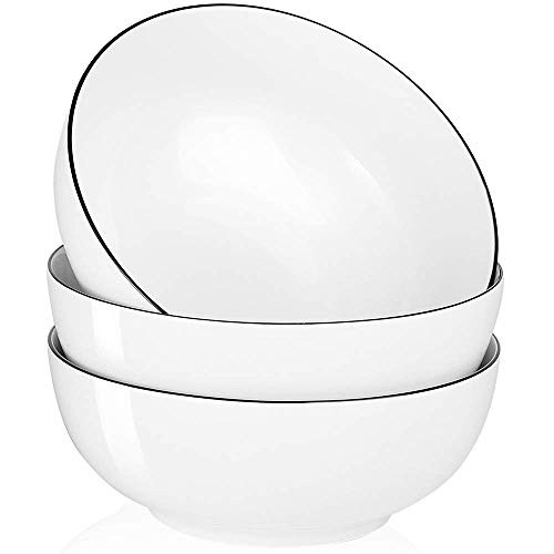 Salad Soup Ramen Bowl, 60 Oz Super Large Stackable Round White Fine Porcelain Cereal Pasta Serving Bowl Sets, 3 Pack
