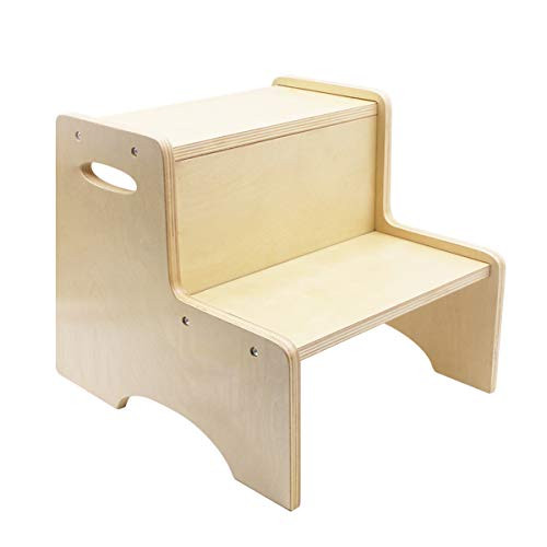 WOOD CITY Wooden Toddler Step Stool for Kids, Bathroom Potty Stool & Kitchen Stool, Two Step Stool for Bedroom, Children's Stool with Handles and Safety Non-Slip Pads