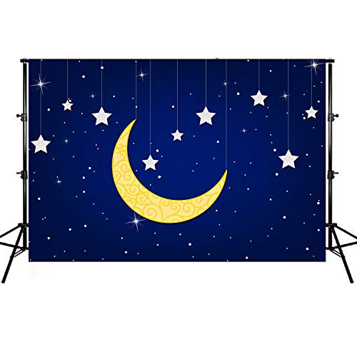 Kids Photo Background, Evening Blue Sky Photography Backdrops Moon Star Night Sky Fantasy Background for Children Portrait Photo Studio Props 7x5ft Tapestry Wall