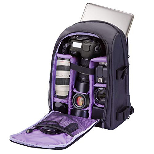 Camera Backpack Bag Waterproof by G-raphy for DSLR/SLR Cameras (Canon, Nikon, Sony and etc), Laptops, Tripods, Flashes, Lenses and Accessories (Purple)