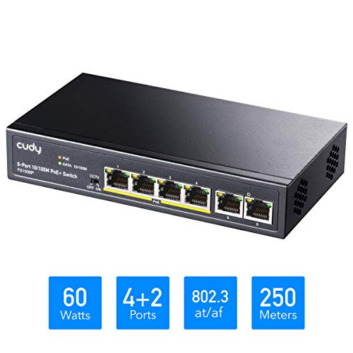 Cudy FS1006P 6-Port Ethernet PoE+ Unmanaged Switch, 4 x PoE+ @ 60W, 802.3af, 802.3at, CCTV Mode, Sturdy Metal Fanless Housing, Plug and Play