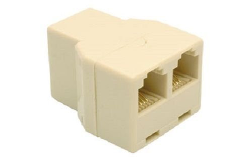 Memotronics RJ11 Telephone Duplex Adapter, Phone Line Y-Splitter (3 Sockets), Ivory, 6P4C Modular Coupler