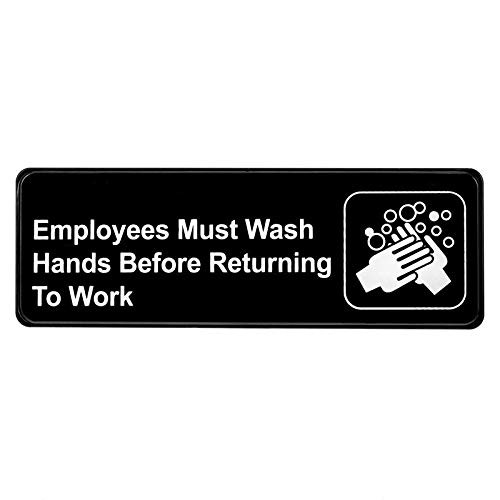Alpine Industries Employees Must Wash Hands Before Returning to Work Sign - Self Adhesive Black Plastic Employee Hand Washing Wall/Door Sign for Restaurants & Businesses
